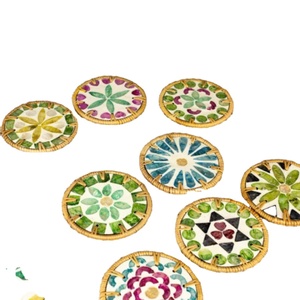 Natural Rattan Inlay <b>Woven</b> Flower Classic Style Drink <b>Coasters</b> Handmade Cup Mat TUYET DUNG Brand Made in Vietnam - Product Image 1