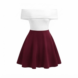 off the Shoulder a Line Mini <b>Dress</b> Women Solid Color Contrast Purple <b>White</b> Casual Party Summer Knitted Fabric Sleeveless Natural - Product Image 4