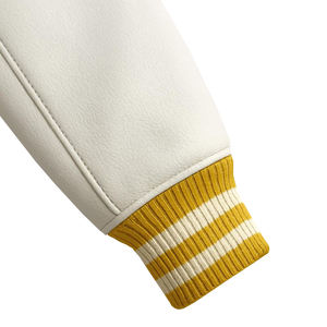 Vestes varsity de qualité supérieure, couleur jaune et manches blanches, col montant, 360 GSM, vêtements décontractés, veste bomber varsity pour homme - Product Image 4