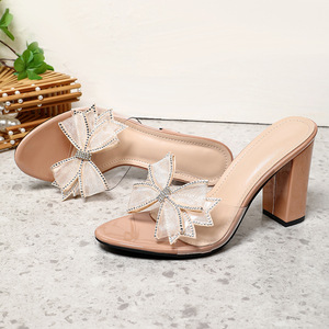 Sandalias de satén con tacón grueso y punta cuadrada para mujer, color piel, casuales, de 6-8 cm, para verano - Product Image 4