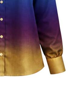 เสื้อเชิ้ตผู้หญิงสีเขียวมรกตไล่เฉดสีม่วงและทอง แขนยาว ติดกระดุม ทรงลำลอง สำหรับใส่ทำงาน ผลิตโดยผู้ผลิตเสื้อผ้าสั่งทำพิเศษ - Product Image 6