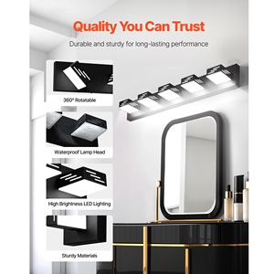 Lampada da Bagno Moderna a 5 Luci LED, 85 cm, Finitura Nera, Illuminazione da Parete per Bagno con Cromatura, Impermeabile IP44 - Product Image 3