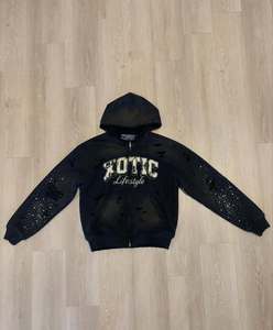 Men's 100% Cotton Fleece Printed Sun Fade Rhinestones Hoodie Breathable Quick Dry Boxy Fit For Upcoming Winter Season 2027 - Product Image 1