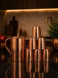 Heavy Duty <b>Copper</b> Pitcher Set with <b>Screw</b> Cap and Leak Proof Glasses for Travel and Camping - Product Image 4