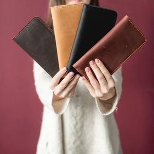 Handmade Genuine Leather Women's Wallet with Personalized Monogram Slim <b>Long</b> <b>Purse</b> Featuring Zippered Pockets LSW-0063F - Product Image 5