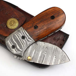 มีดพับใบมีดเหล็กดามัสกัสเกรดอุตสาหกรรมคุณภาพสูง งานแฮนด์เมด ด้ามไม้โรสวูด ดีไซน์ใหม่ มีดพกพา EDC - Product Image 5