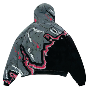 Sudadera con capucha unisex personalizada con cremallera, parche bordado desgastado, lavado ácido, forro polar vintage, 100% algodón, ecológica, transpirable, holgada para invierno - Product Image 2