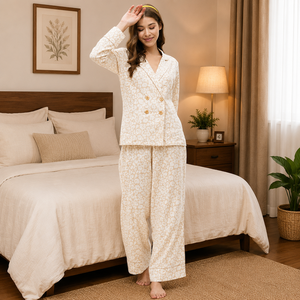 Women's Cotton Jersey Printed <b>Pajama</b> Set Soft Long Sleeve Sleepwear Two Piece Night <b>Suit</b> Comfortable Loungewear Machine-Washable - Product Image 5