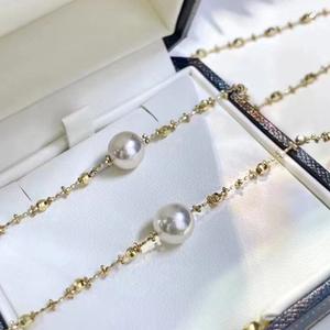 Collier en or 18 carats avec perle d'Akoya d'eau de mer scintillante comme une étoile avec une chaîne de fée lumineuse et une chaîne à fermoir - Product Image 2