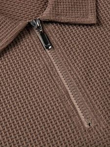 Polo de punto gofrado para hombre, manga corta, con cremallera, informal, para negocios, golf, ropa personalizada al por mayor - Product Image 4