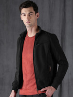 Blouson bomber noir pour homme, col montant, fermeture éclair, coupe-vent, polyester, décontracté, pour l'automne