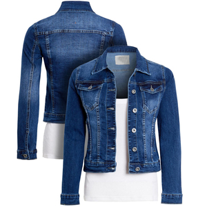 Slim Fit Stonewashed Denim Jacket Women's <b>Button</b> Up Casual <b>Jean</b> Coat Solid Color Long Sleeve Topstitch Design Autumn Wear - Product Image 1