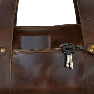 Sac de voyage en cuir de luxe pour homme, grand format, très résistant, style classique, pour le week-end, marron foncé, style sport, bagage en tissu - Product Image 4