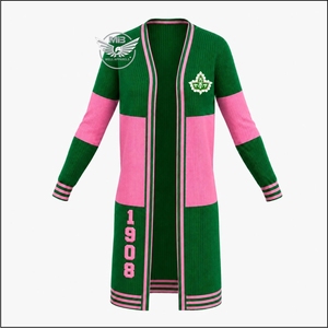   Cardigan pour femme, couleur verte et rose, col en V, manches longues, broderie, pull long en tricot, vêtements d'hiver - Product Image 1