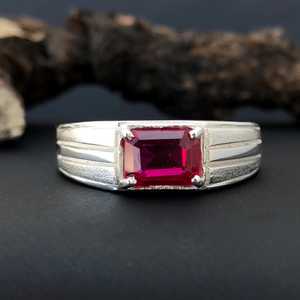Ruby <b>Ring</b> 925 Sterling <b>Silver</b> Octagon Cut Red Gemstone <b>Ring</b> Ruby Engagement <b>Ring</b> For <b>Men</b> July Birthstone Gift For Husband Father - Product Image 4