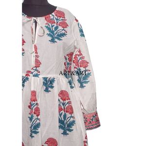 Robe trapèze vintage simple en coton 100% tricoté, magnifique imprimé floral, manches bouffantes, longueur midi, tenue de vacances, tenue de plage - Product Image 4