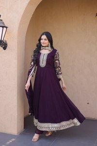 Women's Embroidered Anarkali Set with Dupatta Georgette and Silk Indian Ethnic Wear Pakistani Dress Salwar Suit - Product Image 6