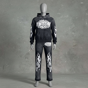Ensemble de survêtement vintage décontracté à capuche, imprimé personnalisé de haute qualité, délavé à l'acide, écologique, 100 % coton - Product Image 2