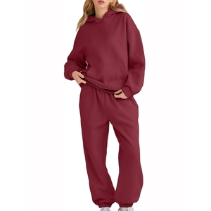 Conjuntos de Dos Piezas para Mujer Otoño Invierno, Sudaderas con Capucha y Pantalones de Forro Polar Grueso y Cálido, Trajes Casuales de Color Sólido, Chándal Unisex - Product Image 1