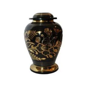 Black Brass Cremation Urn Floral <b>Keepsake</b> Memorial <b>Ash</b> Casket Portable Decorative Funeral Supply - Indian Home Crafts - Product Image 4