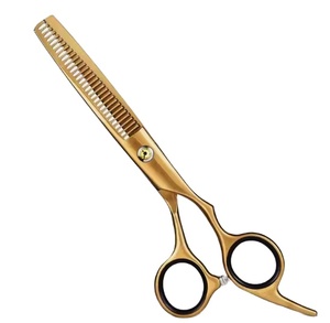 Ciseaux de coiffure professionnels en acier inoxydable doré pour droitiers, à dents effilantes - Product Image 1