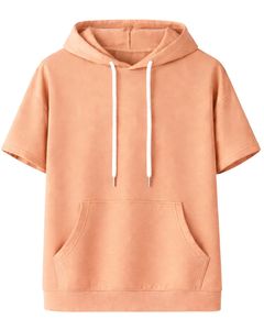 Haut à capuche décontracté pour homme, manches courtes, style streetwear léger d'été, en mélange de coton avec poches, couleur pêche - Product Image 1