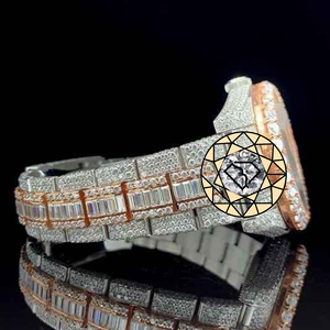 Fully Iced Out Diamond <b>Watch</b> Rose Gold Plated Round Analog Quartz White Gold <b>Case</b> Sapphire Crystal Deployment Clasp - Product Image 4
