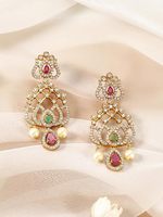 Ensemble collier, boucles d'oreilles et parure de tête en zircon plaqué or 18 carats avec perles, design floral, bijoux de mariage classiques pour femmes