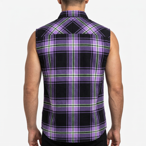 Camisa de Franela a Cuadros sin Mangas para Hombre, Personalizada con Estampado, Cuello con Botones, Informal, de Algodón Transpirable, Estilo Primavera - Product Image 2
