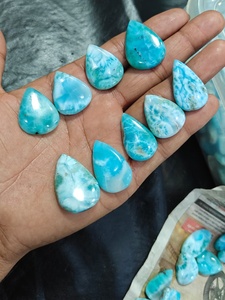 Cabochons en Larimar Naturel Poli Bleu Blanc Ovale Goutte d'Eau en Gros Pierres Libres pour la Fabrication de Bijoux - Product Image 2