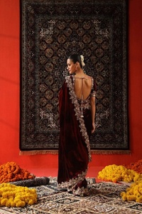 Exclusive Designer 9000 <b>Velvet</b> Fabric Sequence Zari Thread Embroidery Work Border Unstitched Washable Bollywood Wedding <b>Saree</b> - Product Image 4