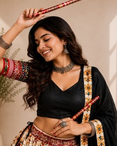 Ensemble Lehenga Choli Dupatta en pur coton Patola pour femmes, longueur au sol, séchage rapide, tenue ethnique indienne pakistanaise pour mariage, pour adultes - Product Image 5