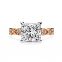 Anillo de Compromiso y Boda VIBHINI con Diamante Cultivado en Laboratorio de Corte Princesa de 2.30ct, Color E, Certificado IGI, Oro Vermeil de 18K, Estilo Art Deco Milgrain