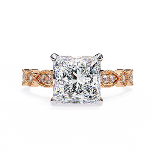 VIBHINI Bague de fiançailles et de mariage en or vermeil 18 carats avec diamant de laboratoire taille princesse couleur E de 2,30 carats certifié IGI, style Art Déco Milgrain - Product Image 4