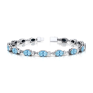 14K <b>Solid</b> <b>Gold</b> Natural Aquamarine Gemstone & Diamond Link Chain Bracelet Latest Trendy Style Custom Fine Jewelry Gift for Her - Product Image 2