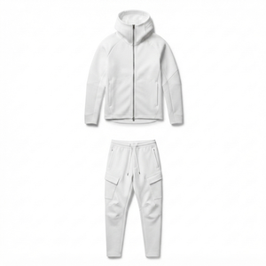 Men's <b>White</b> Hoodie and <b>Jogger</b> Pants Set Solid Color Casual Track Suit Autumn Wear - Product Image 4