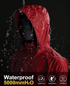 Men's Red Waterproof Hooded <b>Jacket</b> With Zipper Closure And <b>Packable</b> Design Casual Spring Wear - Product Image 5