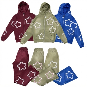Girls <b>Star</b> Print Hoodie Tracksuit Set Cotton Casual Autumn Full Sleeve Zipper Hooded Sweatshirt and Pants Kids <b>Outfit</b> - Product Image 1