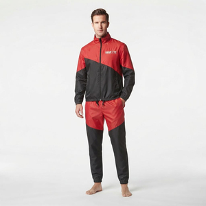 Conjunto Deportivo de Dos Piezas para Hombre, Chaqueta y Pantalón de Nylon con Cierre Completo, Logotipo Personalizado, Fabricante OEM ODM, Combinación Roja y Negra - Product Image 6