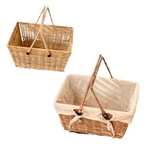 Cesta de Almacenamiento de Mimbre Ecológica, Cesta Redonda de Mimbre con Marco, Forro de Algodón, Asas para Decoración del Hogar y Picnic - Product Image 1