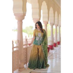 <b>Linen</b> Embroidered Palazzo <b>Set</b> with Silk Dupatta for Women - Product Image 6