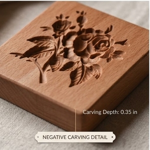 Molde de madera para hornear, cuadrado, con tallado de rosa, detalle negativo, 0.35 pulgadas de profundidad, duradero para hornear - Product Image 1