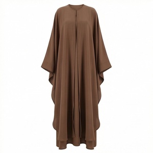 อาบายะผ้าโพลีเอสเตอร์เนื้อนิ่มแบบเปิดด้านหน้า สีพื้น ผ้าไนดา น้ำหนักเบา ประดับลูกปัด เรียบง่าย สุภาพ สไตล์อิสลาม มุสลิม แบบสั่งตัดได้ ลายผีเสื้อ - Product Image 1