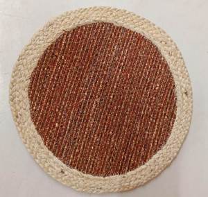 Handmade natural jute silk round <b>placemat</b> with cream cotton rope center for modern bohemian tables & silk table center jute mat - Product Image 6