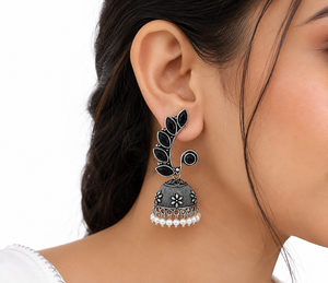 Latest Design Oxidized <b>Silver</b> Black Gemstone Indian Jhumka <b>Earrings</b> for Women Direct Factory Manufacturer - Product Image 4