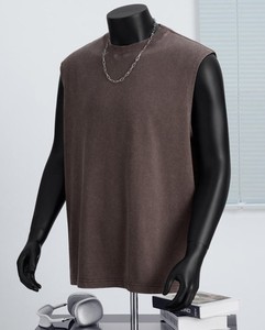 Débardeurs de sport décontractés pour hommes, sans manches, col rond, anti-UV, écologiques, séchage rapide, respirants, 100% coton tricoté, teinture unie, coupe ample - Product Image 6