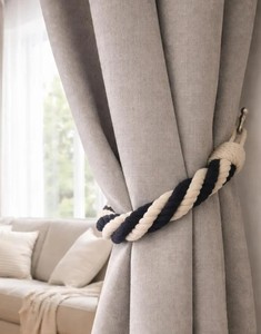 Black & White Cotton Rope Curtain Tieback – Modern Handmade Window Accent - Product Image 2