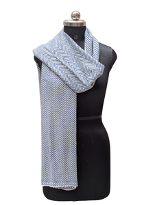 Premium Blue White Zigzag Scarf for Women, 28x80 Inch Handmade <b>Wool</b> Acrylic Stole, Best Quality Soft Fiber Winter <b>Wrap</b> Shawl - Product Image 4
