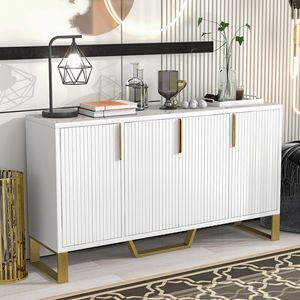 Credenza Moderna a Quattro Ante con Maniglie e Gambe in Metallo, Ripiani Regolabili, Mobile da Cucina - Product Image 1