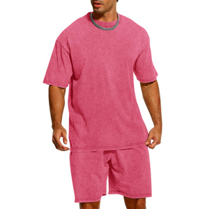 Ensemble short d'été deux pièces délavé à l'acide personnalisé pour hommes – Respirant, couleur contrastante, coupe ajustée et décontractée - Product Image 4